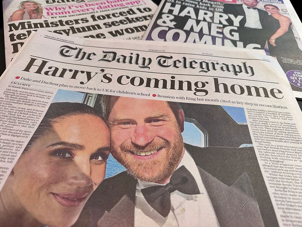 William J Connolly/Getty Images The Daily Telegraph reports on August 20, 2026, that the duke and duchess of Sussex will return to the UK.