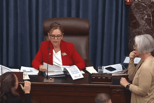 CSPAN via X Senator Darline Graham, presiding over the United States Senate floor, announces the official passage of the Lindsey O. Graham Sanctioning Russia and Iran Act at Washington, D.C., on August 7, 2026.