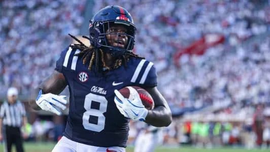 Ole Miss Athletics Department via X Tight end Dae'Quan Wright runs with the football for the Ole Miss Rebels during a game at Oxford, Mississippi, on August 31, 2024.