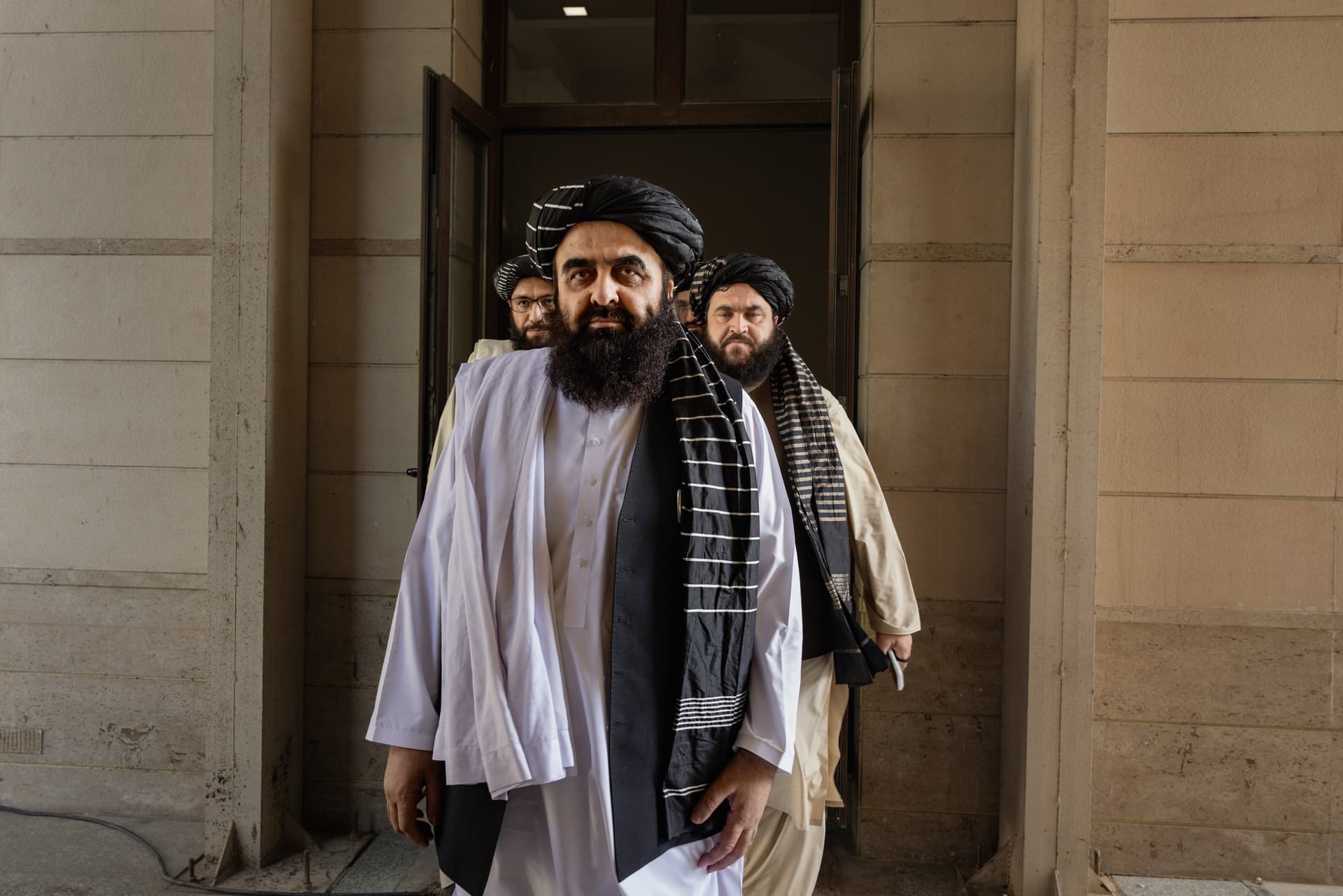 Elke Scholiers/Getty Images Afghanistan's Taliban foreign minister, Amir Khan Muttaqi, arrives at a press conference at New Delhi, India, on October 12, 2025.