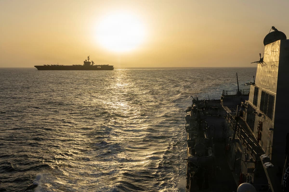 United States Navy via Getty Images The USS Abraham Lincoln conducts blockade operations related to the Strait of Hormuz in the Arabian Sea on April 16, 2026.
