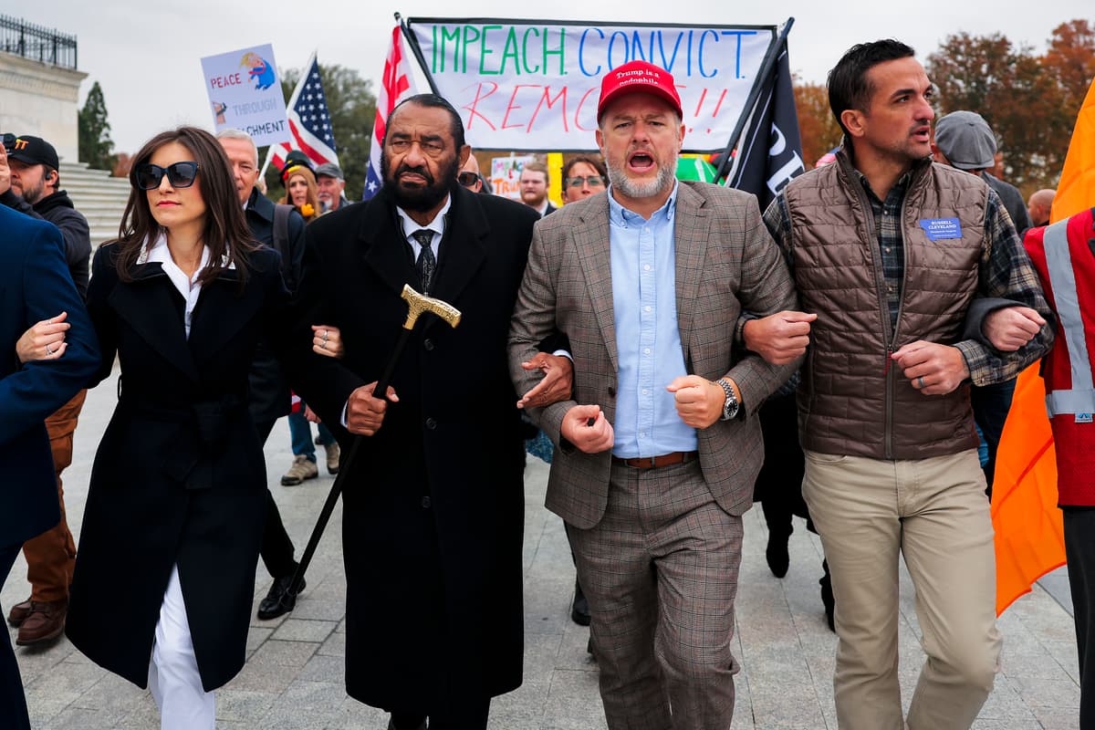 Heather Diehl/Getty Images Representative Al Green joins 'Remove the Regime' protesters as marching to the Capitol from Union Station on November 20, 2025.