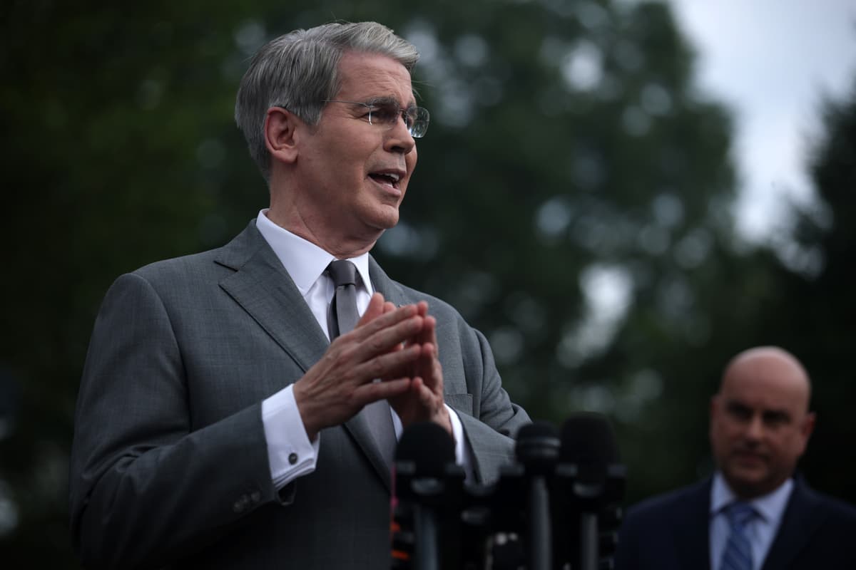 Alex Wong/Getty Images Secretary Bessent speaks to the press outside the White House on August 20, 2026.