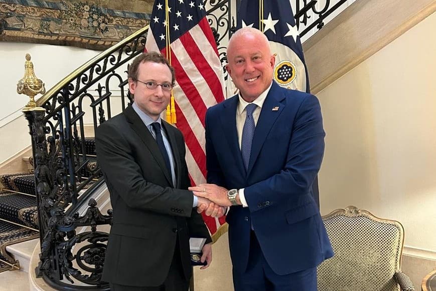 U.S. Embassy in Brussels via X American academic Nathan Cofnas appears with the American ambassador, Bill White, at the embassy residence at Brussels.