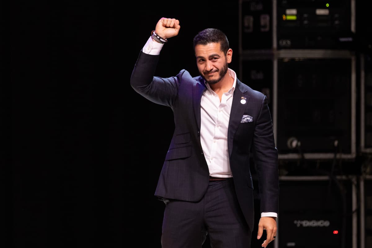 Scott Olson/Getty Images Democratic candidate for U.S. Senate Abdul El-Sayed speaks to supporters at an election-night rally at the Majestic Theatre on August 4, 2026.