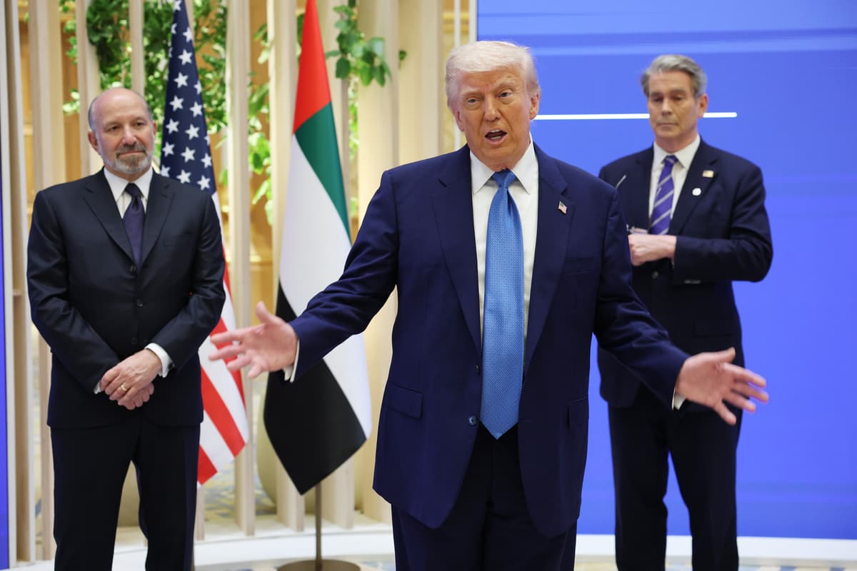 Win McNamee/Getty Images President Trump, center, with Secretary Howard Lutnick, left, and Secretary Scott Bessent, right, on May 16, 2025, at Abu Dhabi, United Arab Emirates.