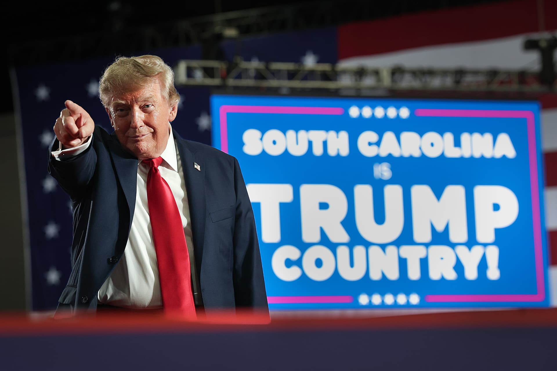 Win McNamee/Getty Images President Trump arrives for a campaign rally with Senator Darline Graham on August 21, 2026 at Myrtle Beach, South Carolina.