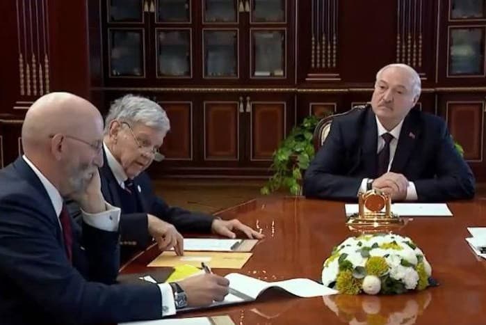 Via X President Trump’s special envoy for Belarus, John Coale (center), meets with President Alexander Lukashenko at Minsk on September 15, 2026.