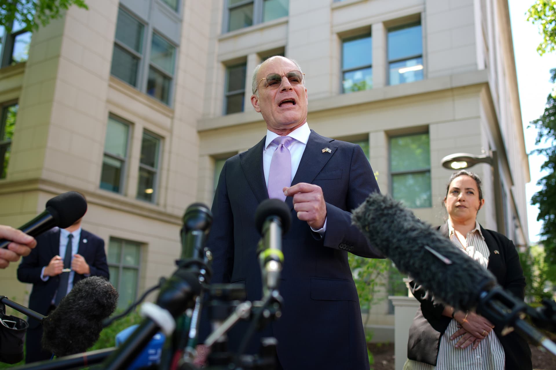 Andrew Harnik/Getty Images Israeli Ambassador to America Yechiel Leiter speaks to the media.