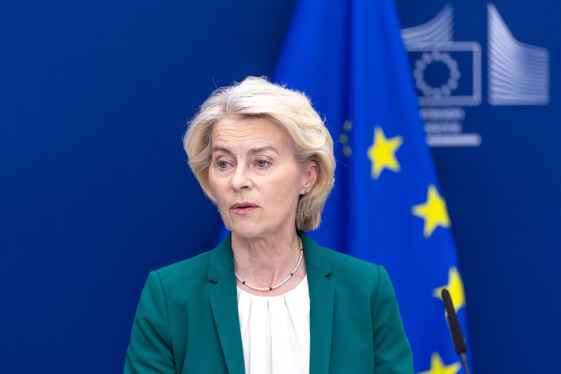 Omar Havana/Getty Images European Commission President Ursula von der Leyen at EU headquarters in Brussels.