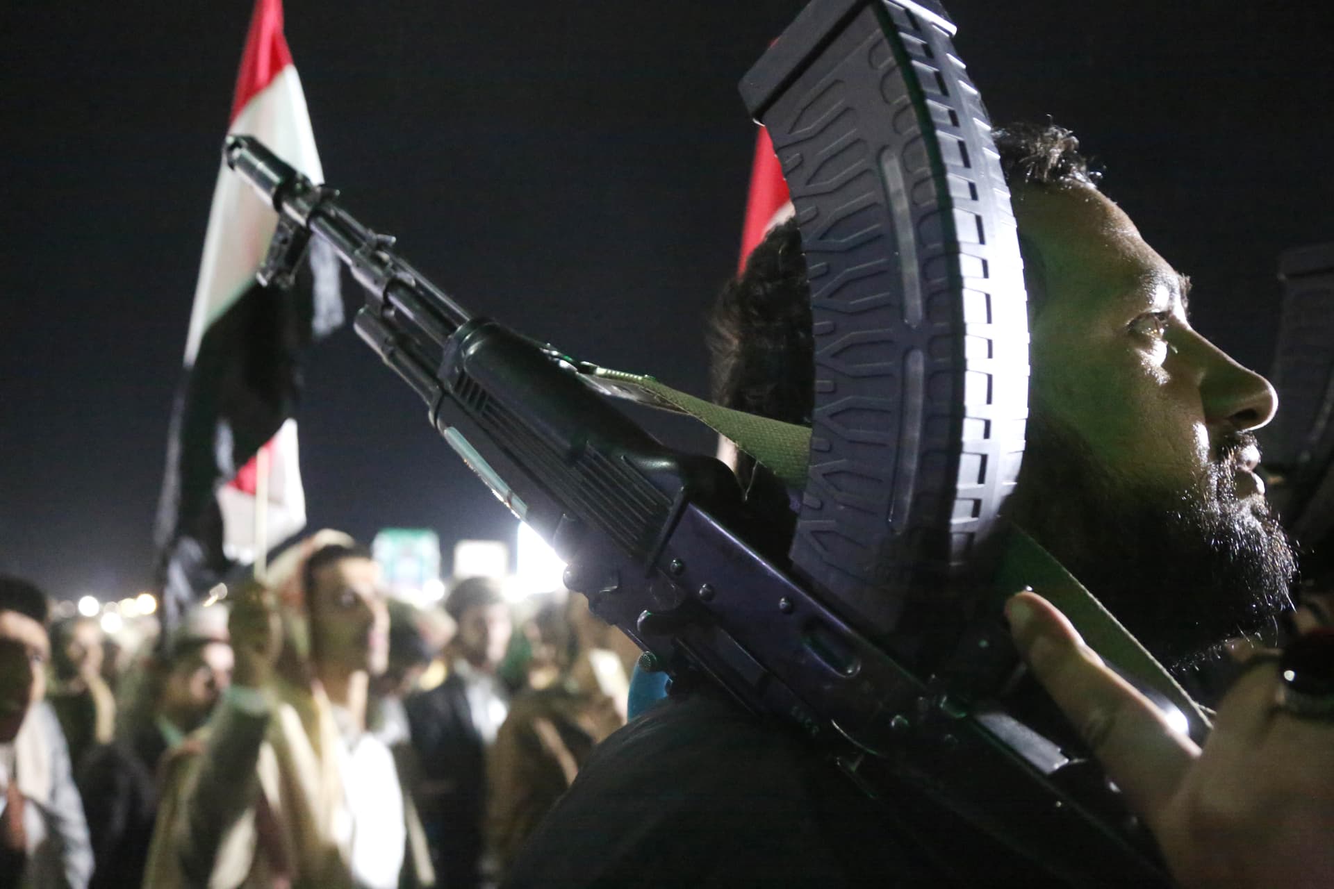 Mohammed Hamoud/Getty Images Followers of Yemen's Houthi participate in a rally to celebrate the group's takeover of the strategic port city of Mocha and the Bab El-Mandeb Strait.