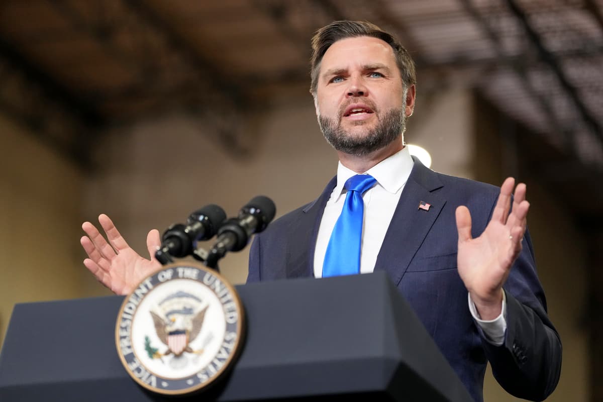 Mark Schiefelbein-Pool/Getty Images JD Vance speaks in Olathe, Kansas.