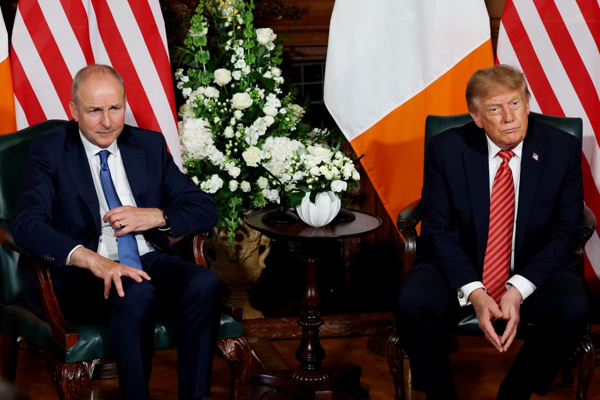 Anna Moneymaker/Getty Images Taoiseach Micheal Martin and President Trump attend a bilateral meeting at Dublin, Ireland.
