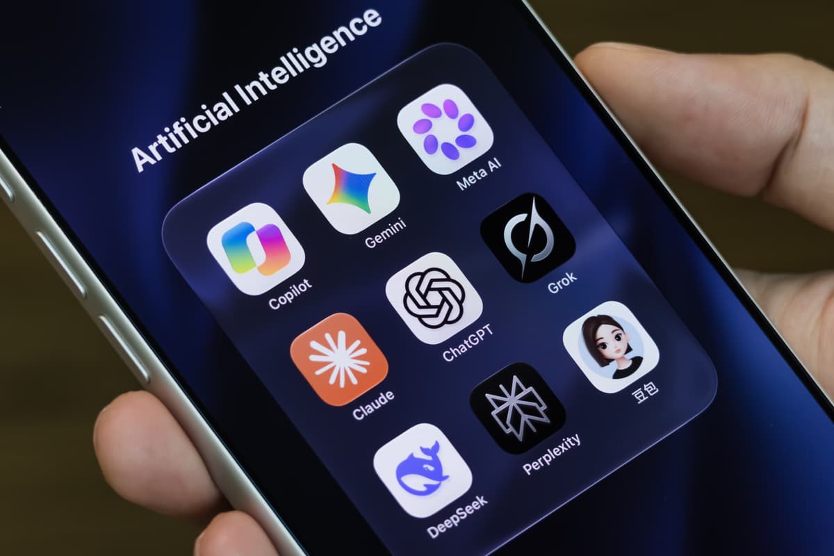 Cheng Xin/Getty Images. An iPhone displays icons for Copilot, Gemini, Meta AI, Claude, ChatGPT, Grok, DeepSeek, Perplexity and Doubao.