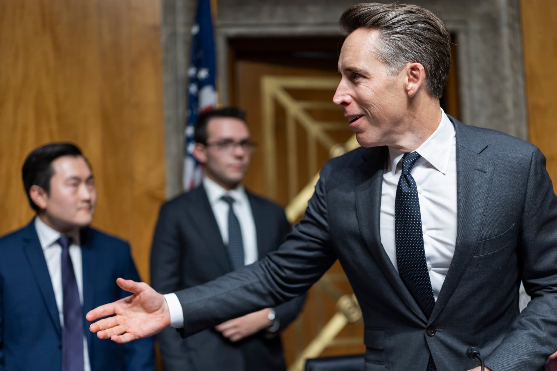 Finn Gomez/Getty Images Committee Chairman Senator Josh Hawley enters before a Senate Homeland Security Subcommittee hearing in Dirksen Senate Office Building on September 30, 2026.