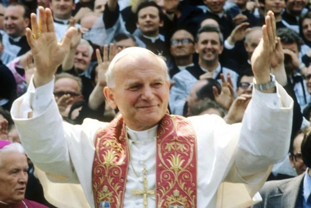 Via Wikimedia Commons Pope John Paul II during his pilgrimage to Poland in 1979.