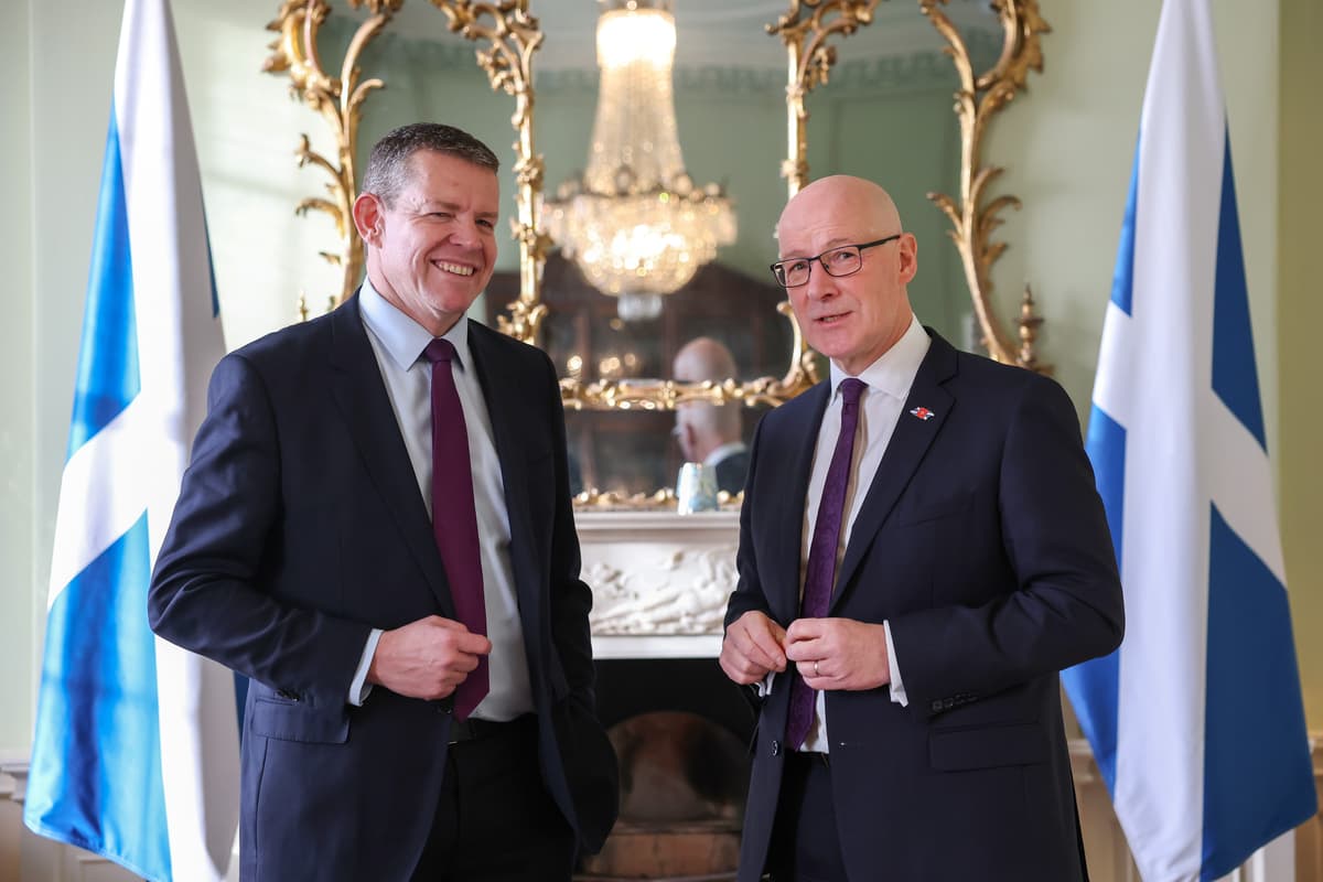 Jeff J Mitchell/Getty Images Scotland’s first minister, John Swinney, meets with the current first minister of Wales, Rhum Ap Iorwerth, at Edinburgh, Scotland, on October 30, 2025.