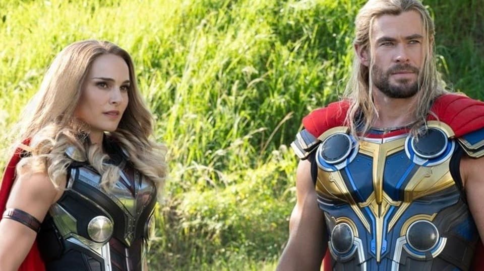 Marvel/ Disney Natalie Portman and Chris Hemsworth in 'Thor: Love and Thunder.'
