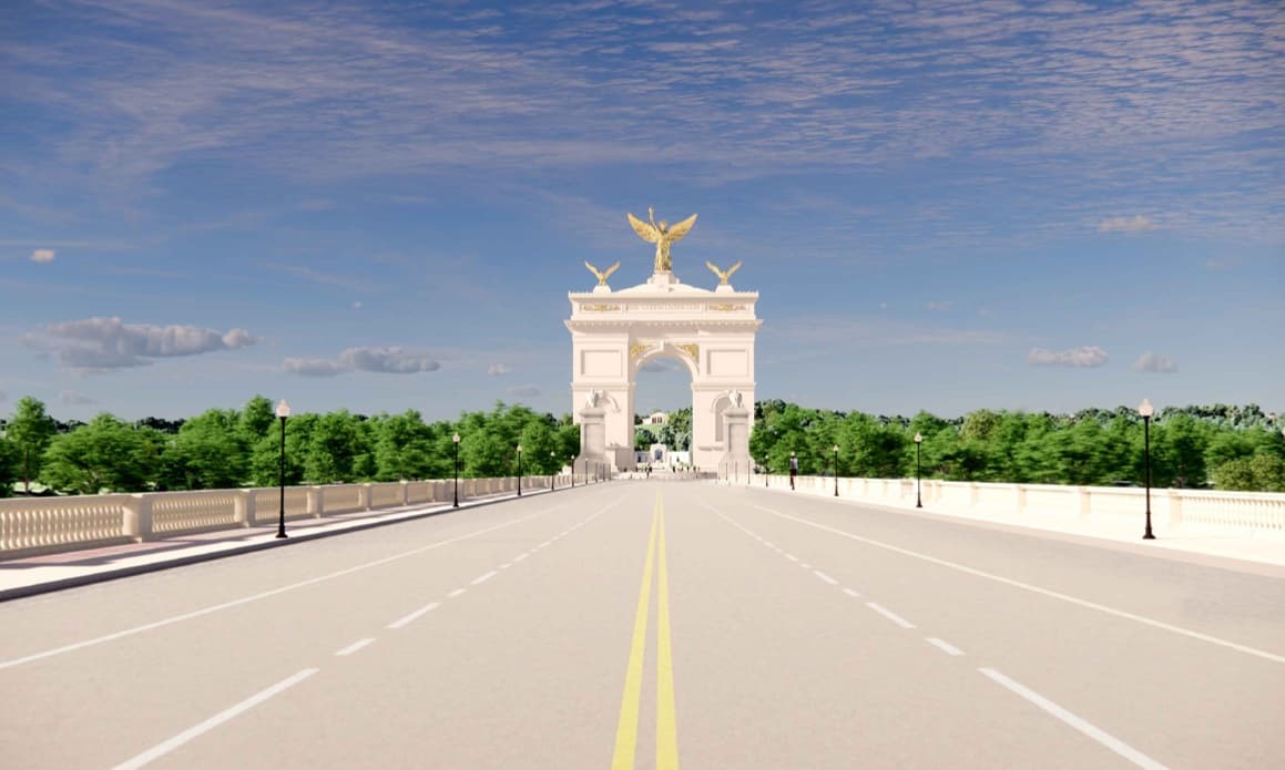 U.S. Commission on Fine Arts Harrison Design offered this rendering of the Triumphal Arch to the U.S. Commission on Fine Arts in April 2026.
