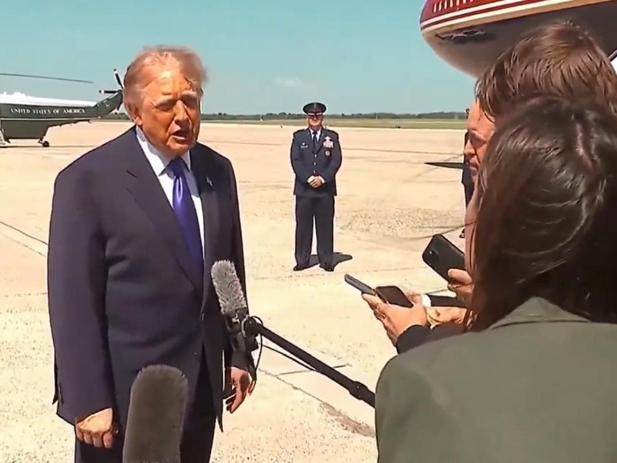 RapidResponse47 via X President Trump addresses reporters before departing to Dallas for the Republican midterm convention.