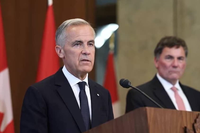 Via X Prime Minister Mark Carney of Canada speaks to reporters during a federal Cabinet retreat at Banff, Alberta, on September 12, 2026.