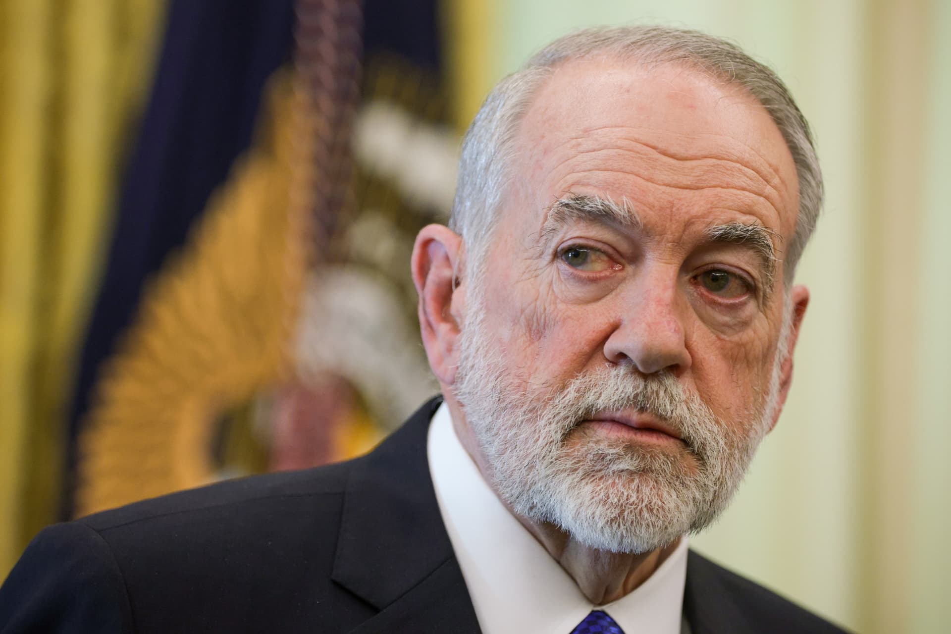 Alex Wong/Getty Images Ambassador to Israel Mike Huckabee looks on during a meeting in the Oval Office on April 23, 2026.