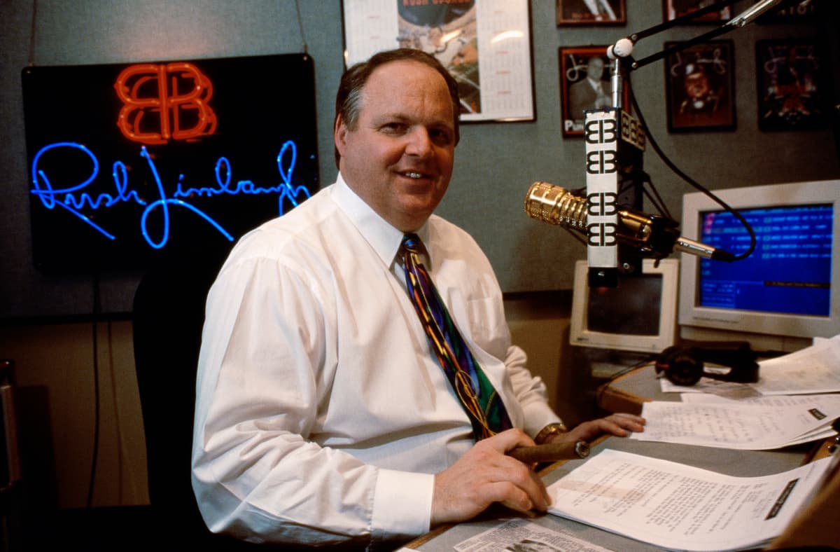 Mark Peterson/Corbis via Getty Images Rush Limbaugh in his studio, January 12, 2995.