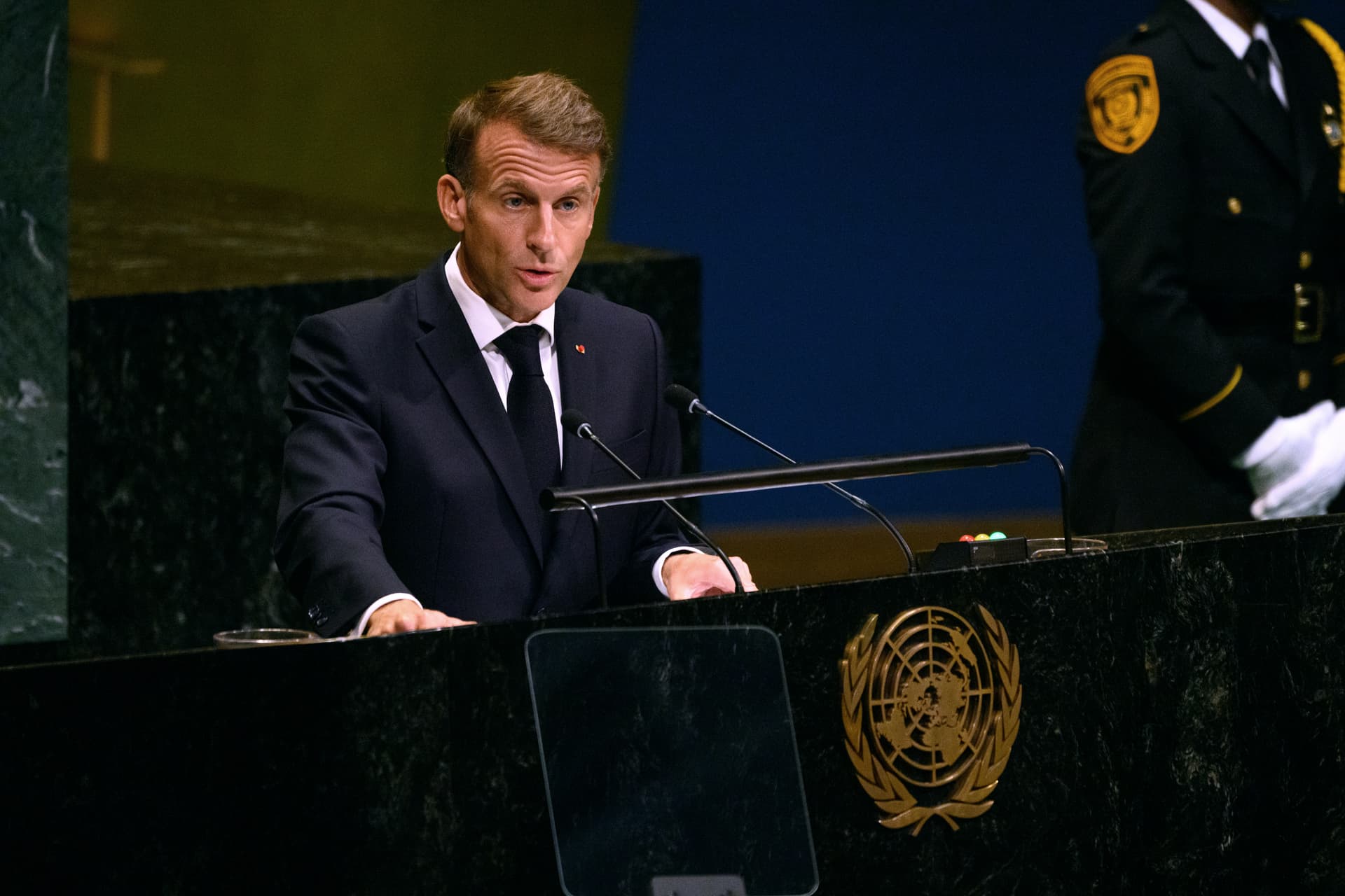 Alexi J. Rosenfeld/Getty Images President Emmanuel Macron speaks during the 81st session of the United Nations General Assembly, September 22, 2026.