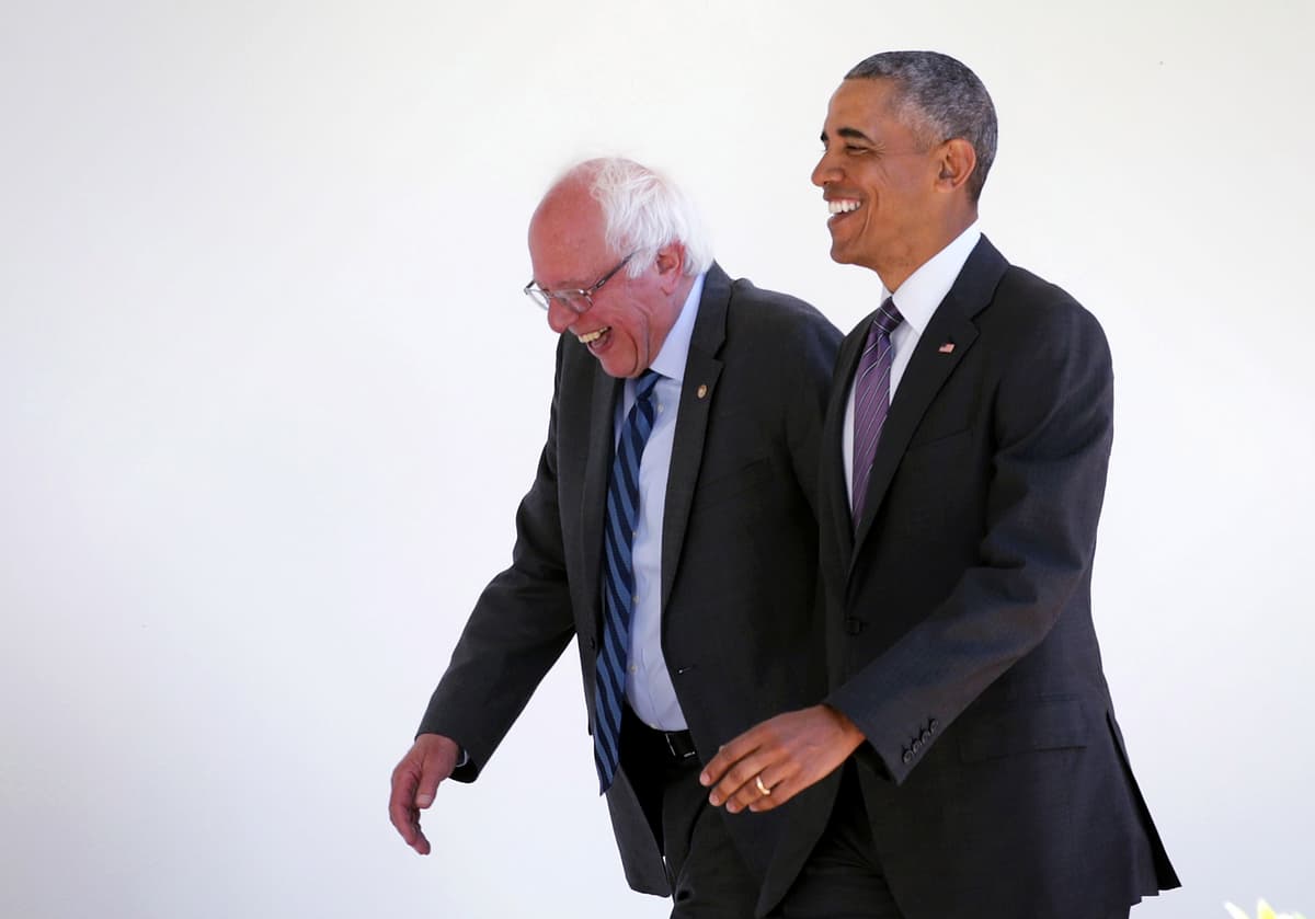 Alex Wong/Getty Images Senator Bernie Sanders, left, walks with President Obama at the White House on June 9, 2016.