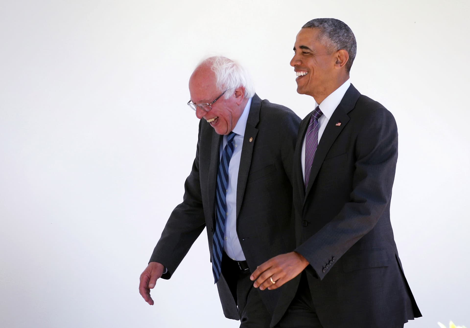 Alex Wong/Getty Images Senator Bernie Sanders, left, walks with President Obama at the White House on June 9, 2016.
