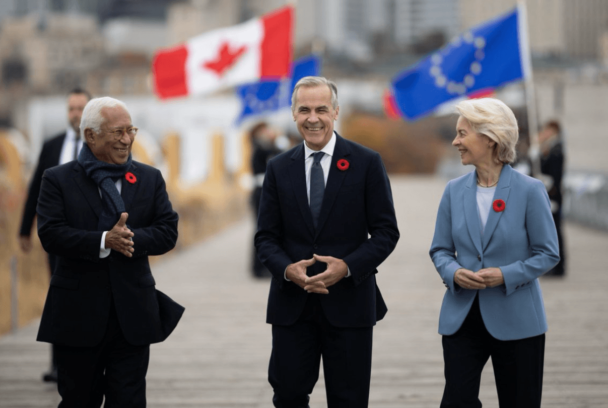 Via X The European Council president, António Costa, Prime Minister Mark Carney, and the European Commission president, Ursula von der Leyen, walking together during the closing events of the Canada-EU Summit at Montreal on October 30, 2026.