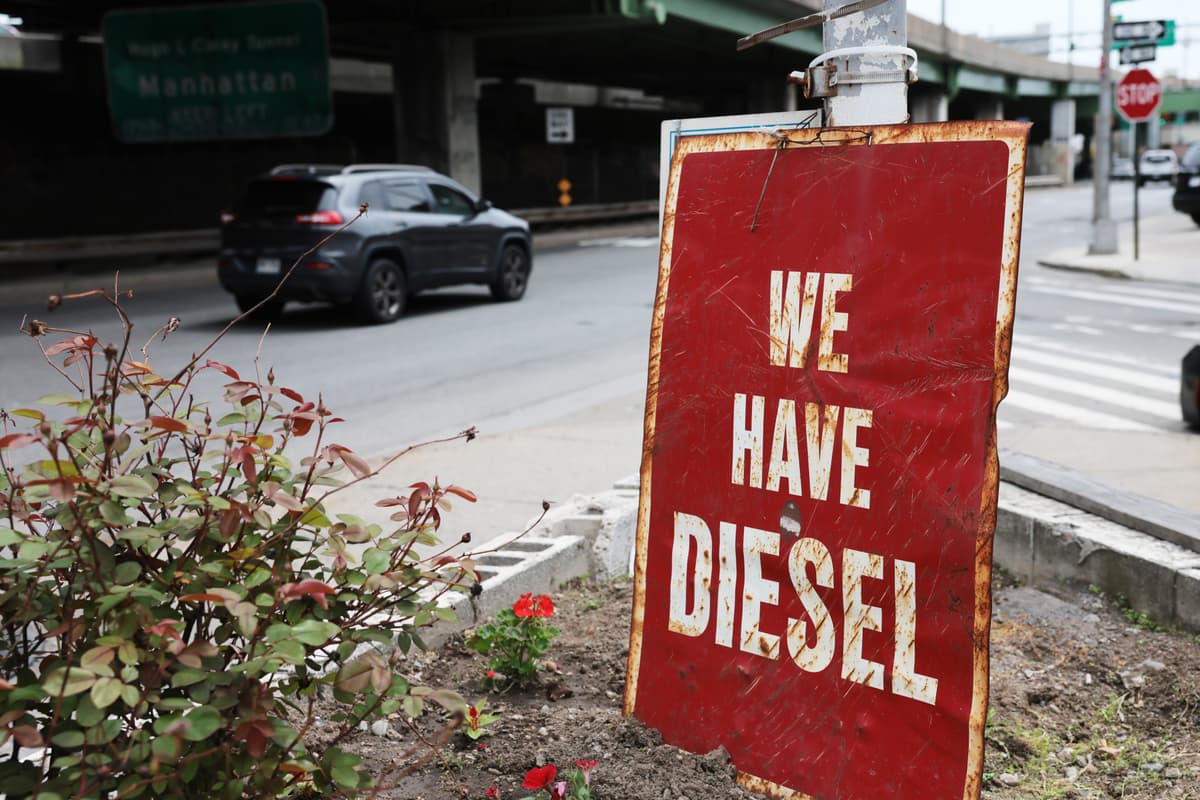Spencer Platt/Getty Images A sign advertises diesel fuel at a Brooklyn gas station on April 28, 2026.