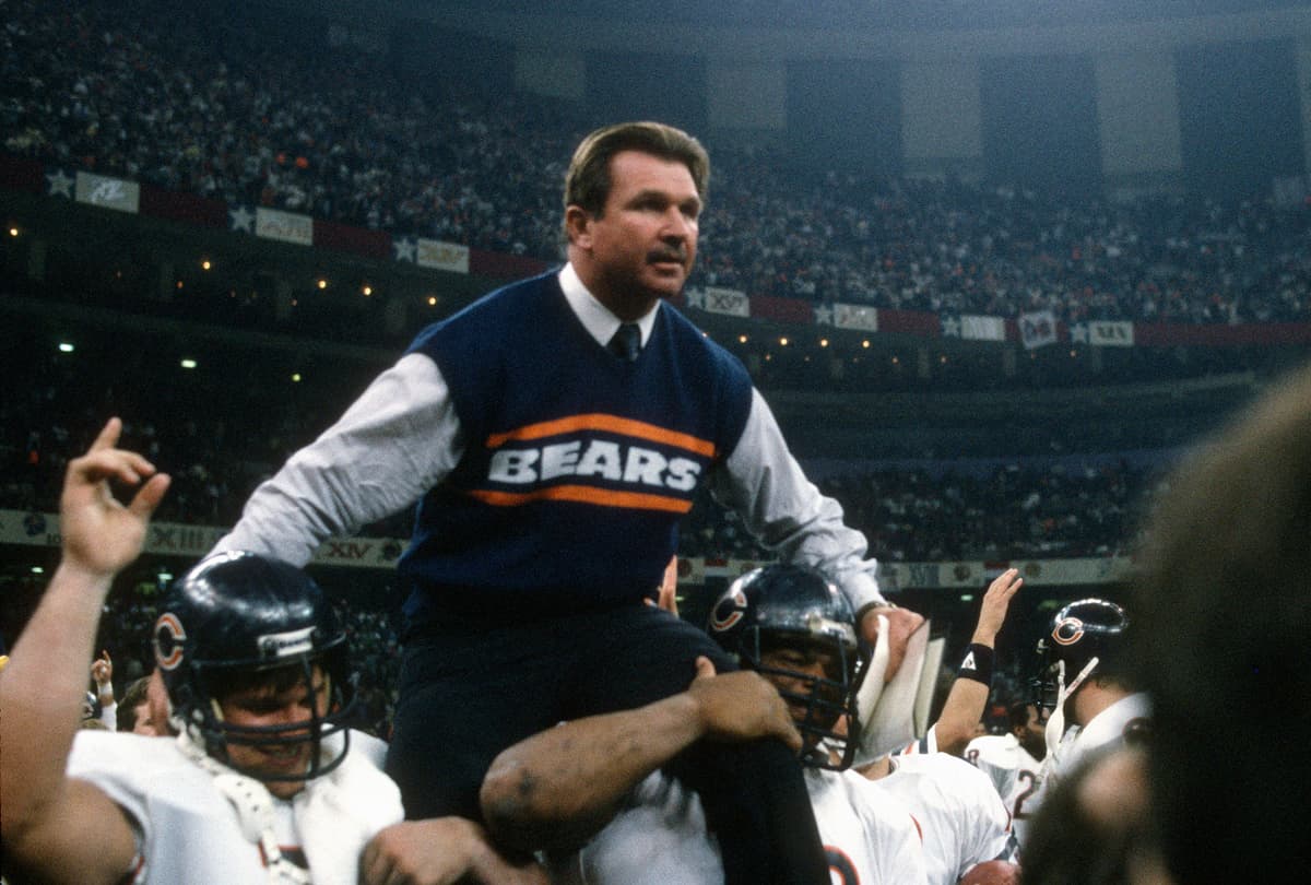 Focus on Sport/Getty Images Head Coach Mike Ditka gets carried off the field after his Chicago Bears defeated the New England Patriots in Super Bowl XX at New Orleans, Louisiana, on January 26, 1986.