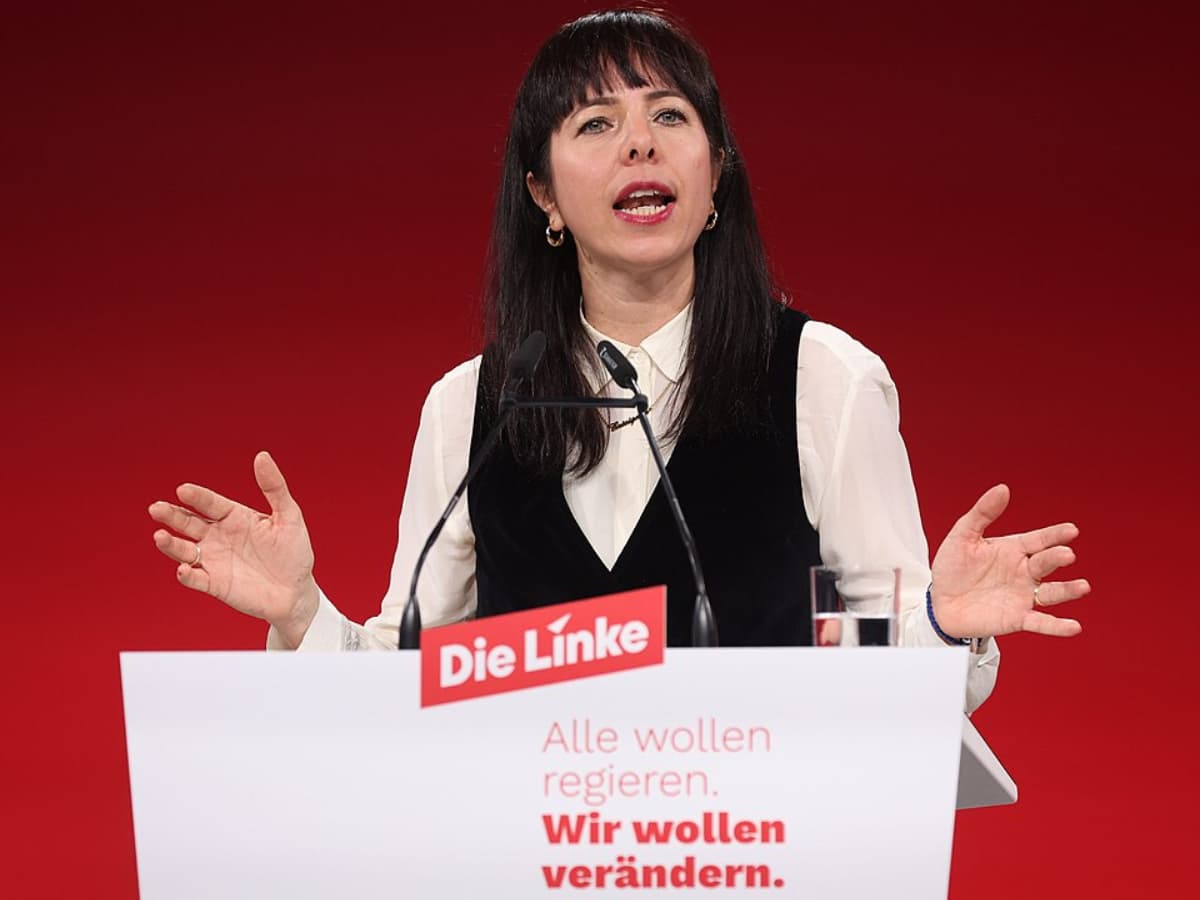 Sandro Halank via Wikimedia Commons, CC BY-SA 4.0 The potential next mayor of Berlin, Elif Eralp, speaks at an extraordinary conference of her party, Die Linke, at Berlin on January 18, 2025.