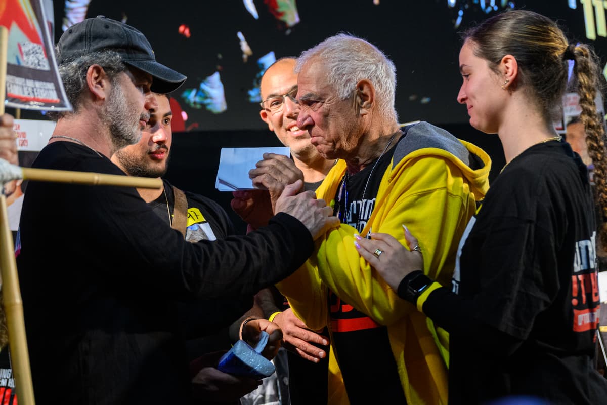 Alexi Rosenfeld/Getty Images Gadi Moses at a 'Bring Them Home' rally in Hostage Square on April 05, 2025 in Tel Aviv, Israel.