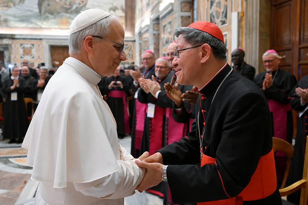 Vatican Media via Vatican Pool/Getty Images Pope Leo XIV meets with Luis Antonio Cardinal Tagle on May 22, 2025 at Vatican City, Vatican.