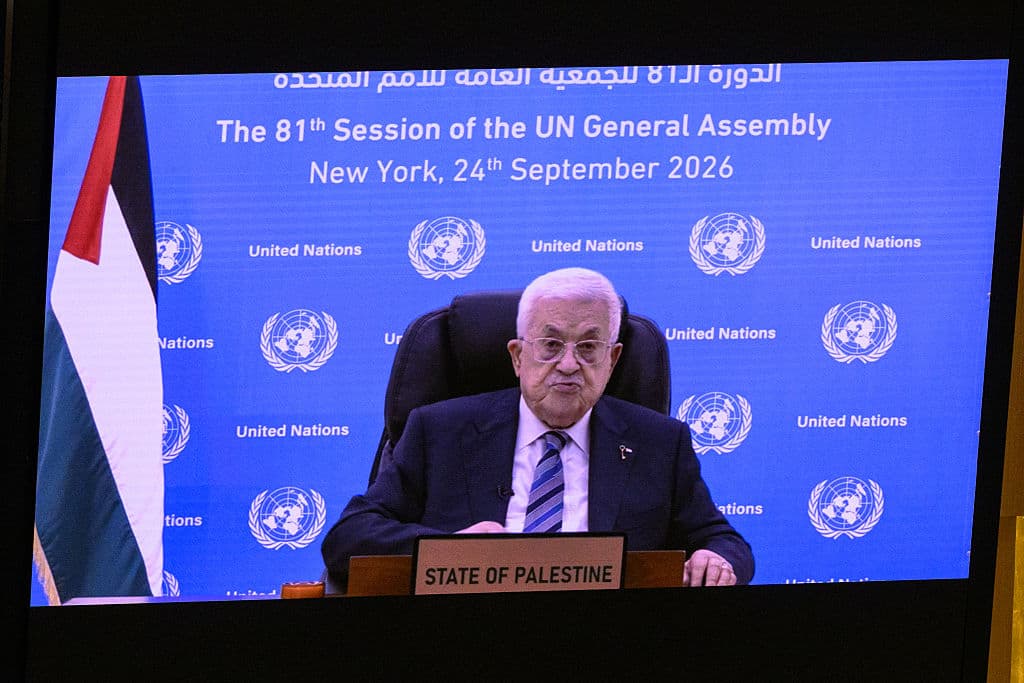 Alexi J. Rosenfeld/Getty Images President Mahmoud Abbas virtually addresses the 81st session of the United Nations General Assembly on September 24, 2026 at New York City.