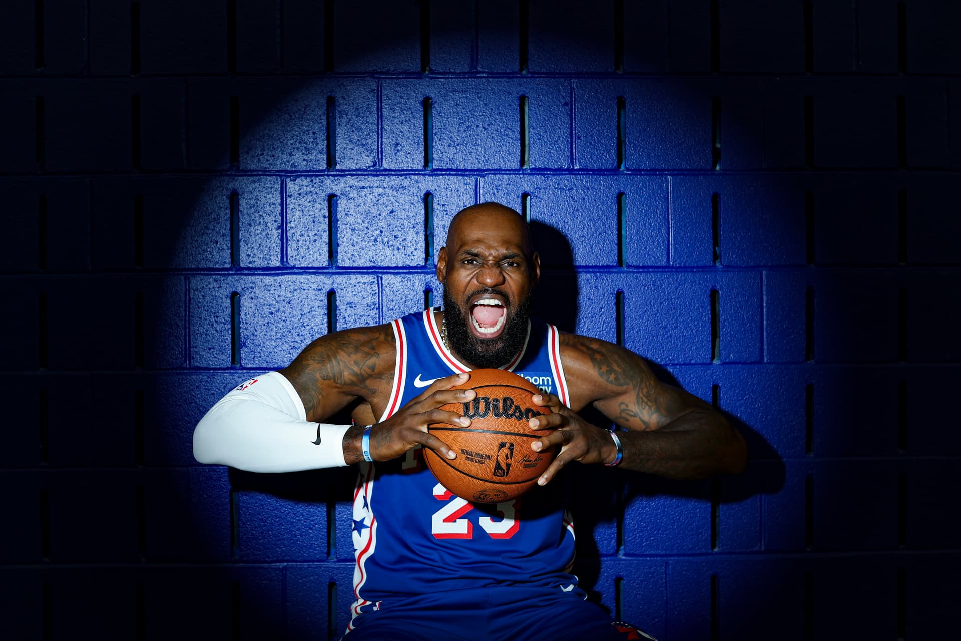 Emilee Chinn/Getty Images LeBron James of the Philadelphia 76ers poses for a portrait during media day at the Philadelphia 76ers Training Complex on September 28, 2026 at Camden, New Jersey.