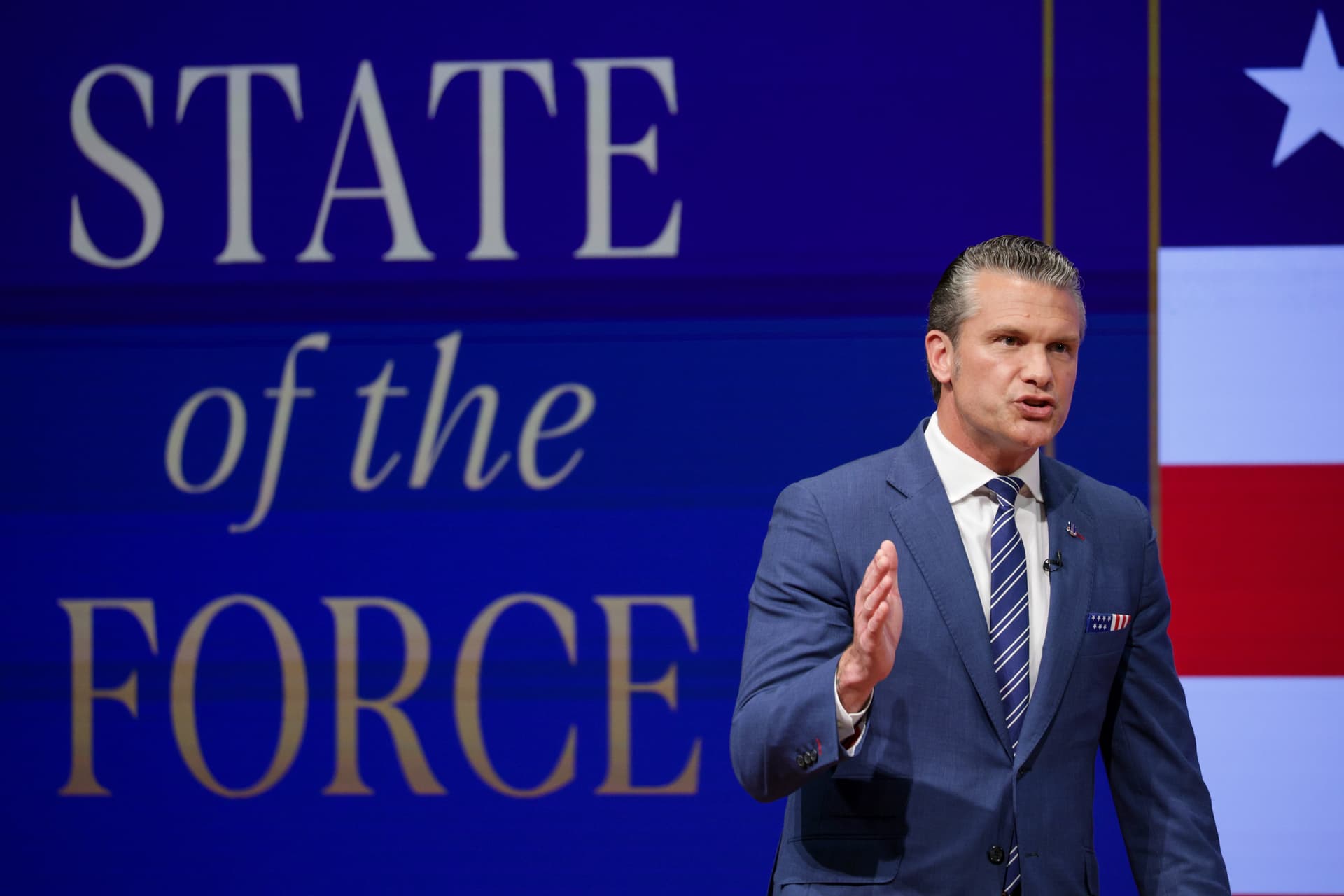 Alex Wong/Getty Images Defense Secretary Pete Hegseth gives a State of the Force address at Marine Corps Base Quantico on September 30, 2026, at Quantico, Virginia. Mr. Hegseth delivered his address to junior officers, enlisted leaders, and special guests, including Anduril Industries co-founder Palmer Luckey.