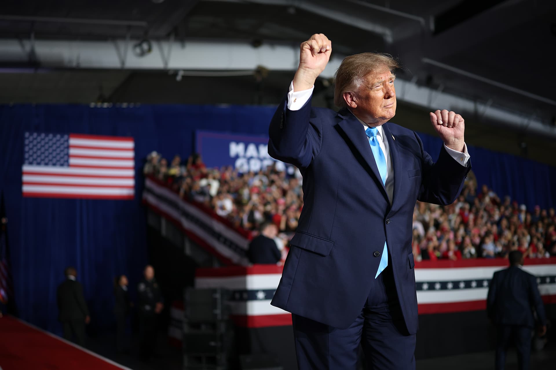 Win McNamee/Getty Images President Trump wraps up an appearance at a campaign rally at Pinnacle Bank Expo Center on the Nebraska State Fairgrounds on October 05, 2026, at Grand Island, Nebraska.
