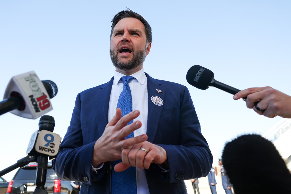 Samuel Corum/Getty Images. Vice President JD Vance speaks to members of the press.