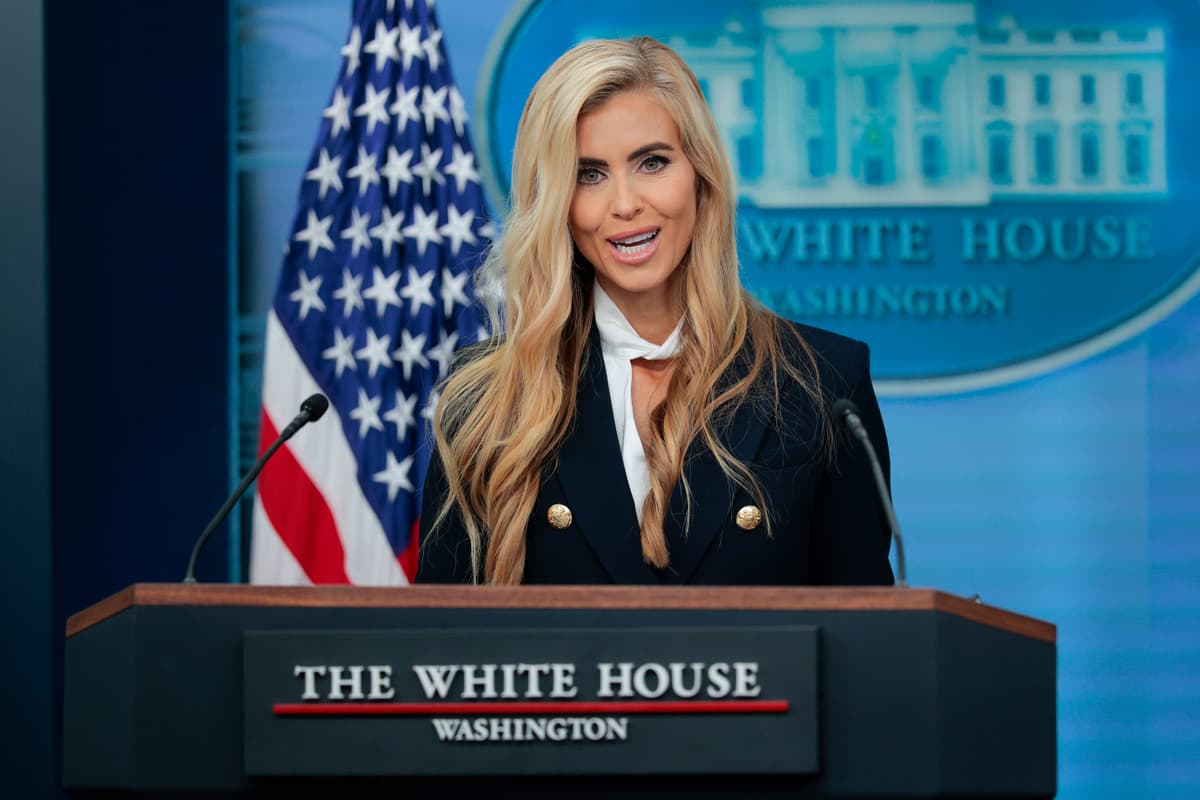 Getty Images. White House Press Secretary Katie Zacharia speaks during her first press briefing.