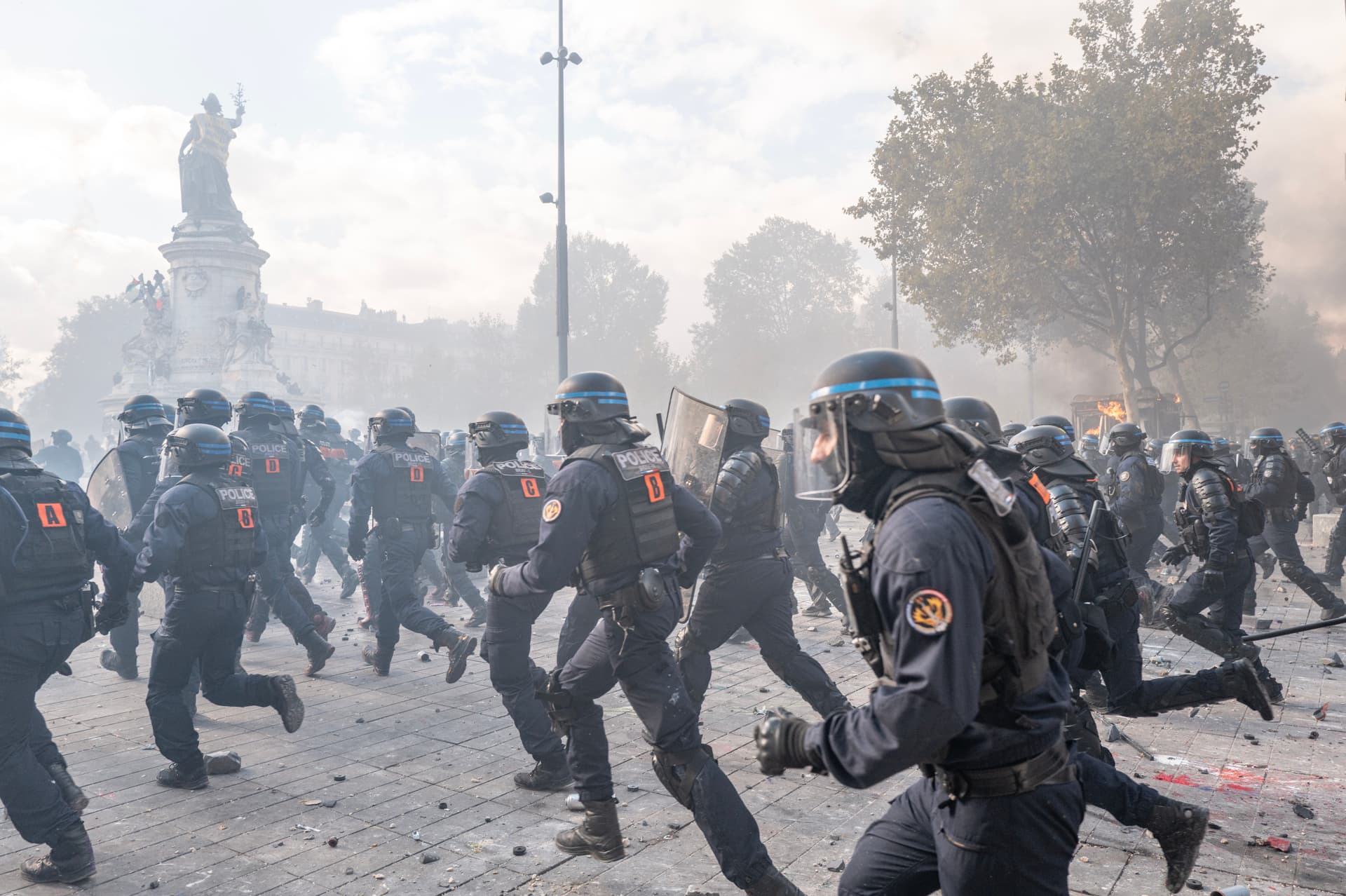 Veronique de Viguerie/Getty Images Clashes with the students and the police at the Republic Place, on October 17, 2026 at Paris, France.