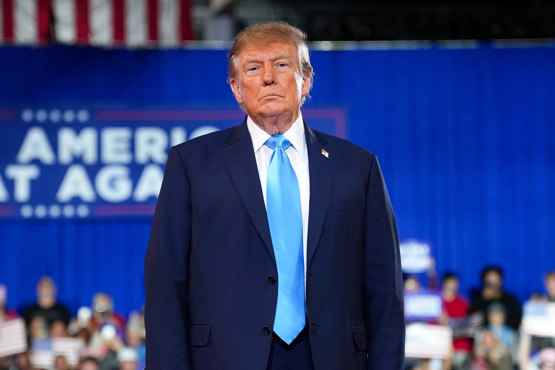 Eric Lee/Getty Images. Donald Trump at a midterm rally at Northern Kentucky University campus.