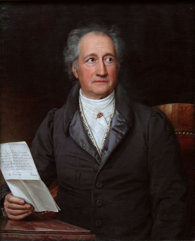 Detail. Via Fine Art Images/Heritage Images/Getty Images Johann Wolfgang von Goethe painted by Joseph Karl Stieler, 1828.