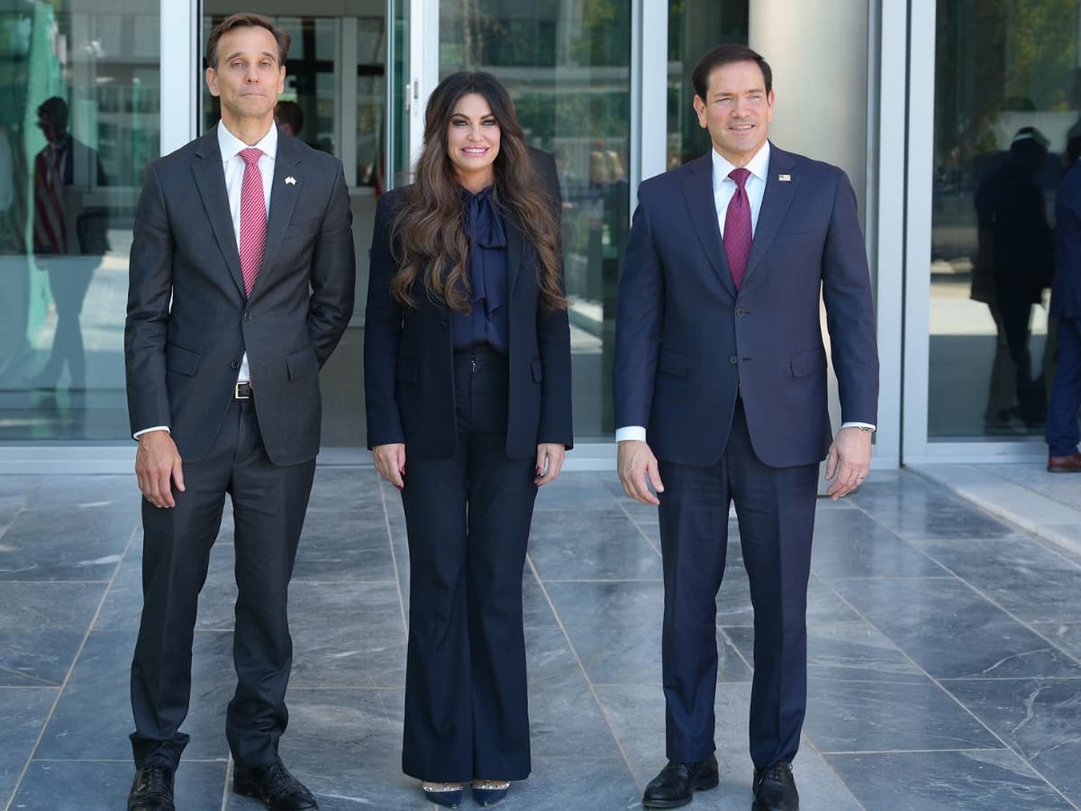Freddie Everett/State Department. Secretary of State Marco Rubio arrives at U.S. Embassy Athens, with Ambassador Kimberly Guilfoyle and Deputy Chief of Mission Josh Huck at Athens, Greece, October 7, 2026.