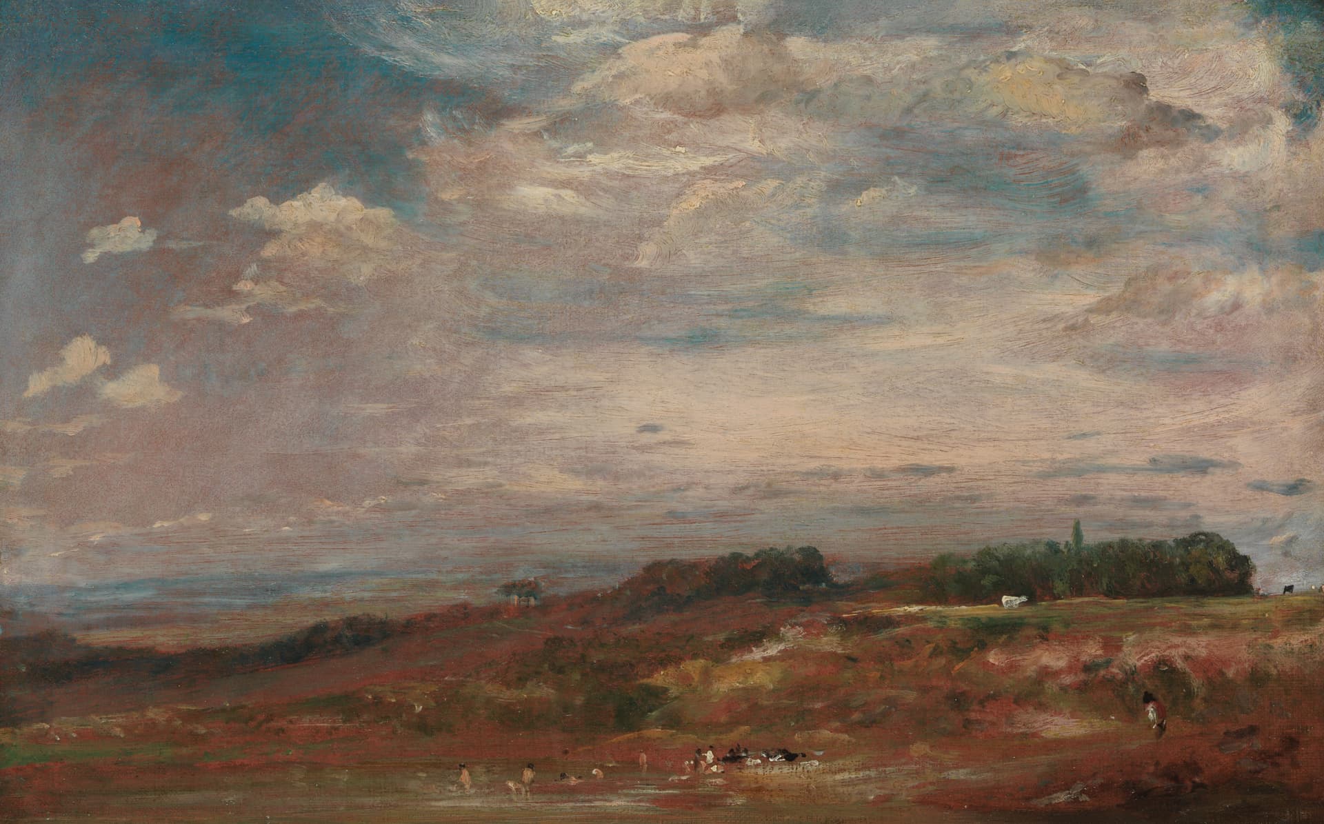 Via the Metropolitan Museum of Art 'Hampstead Heath with Bathers,' by John Constable, 1821. Detail.