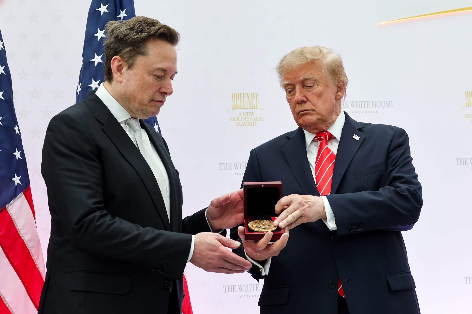 Win McNamee/Getty Images SpaceX CEO Elon Musk receives the National Medal of Science from President Trump at Washington, D.C., on October 8, 2026.