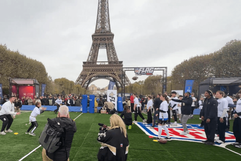 Via X Young Parisians take part in an NFL-sponsored flag football game on October 23, 2026, to promote Sunday’s game between the New Orleans Saints and Pittsburgh Steelers.