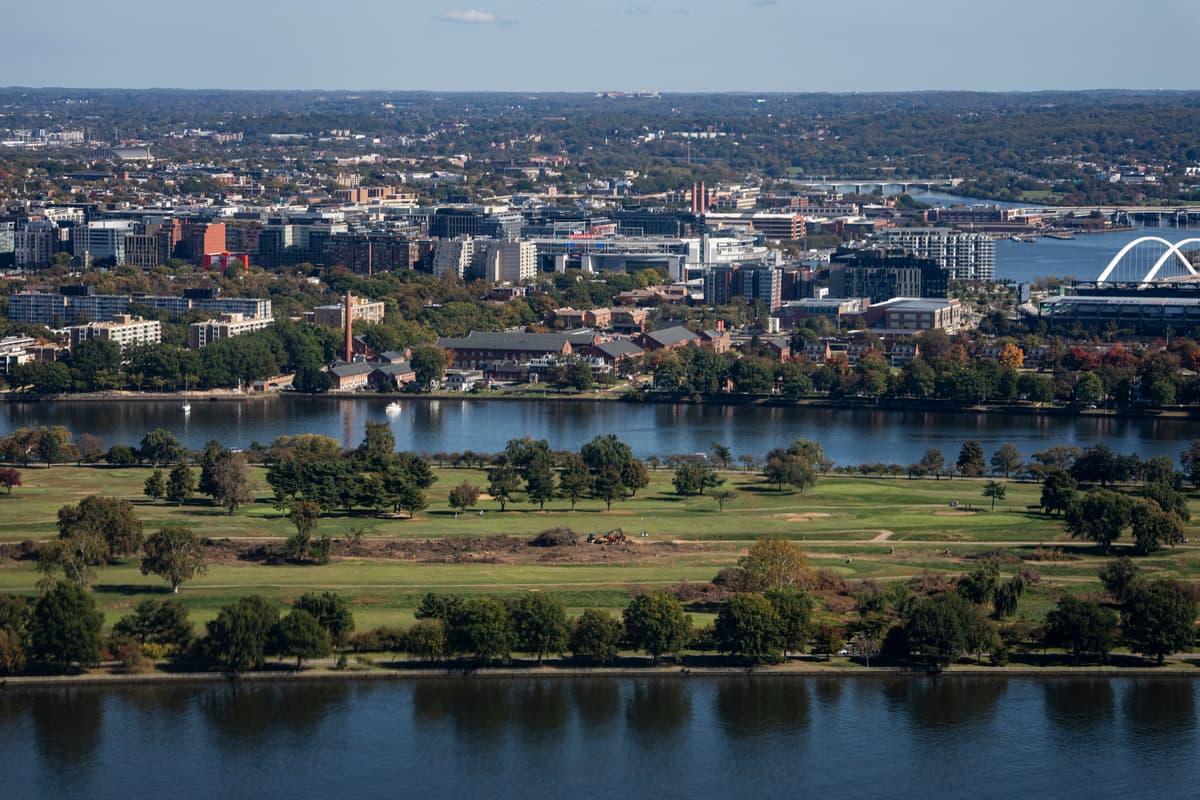Al Drago/Getty Images Debris and cut trees are visible at East Potomac Golf Links at Washington, D.C., on October 25, 2026.
